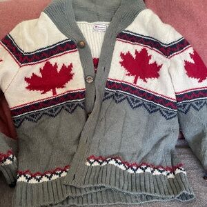 Gray and Red Maple Leaf Cardigan